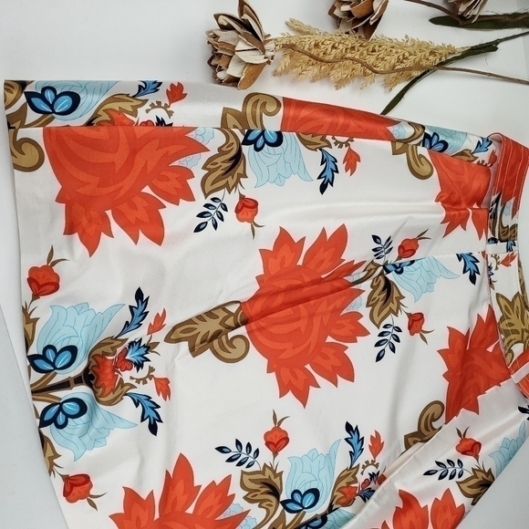 Talbots Silk Orange Wht Floral Boho Belted Skirt Size 4 - Picture 5 of 13